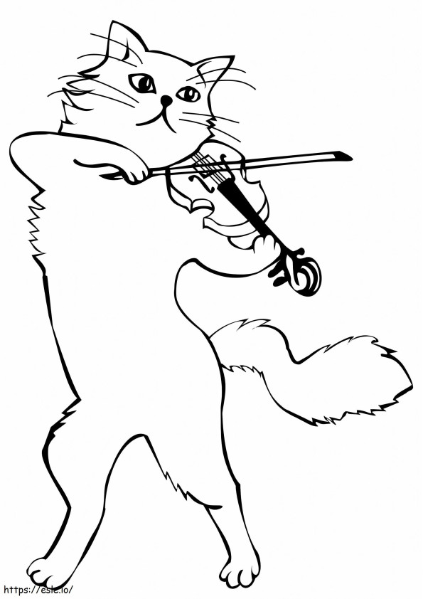 gato tocando violino para colorir