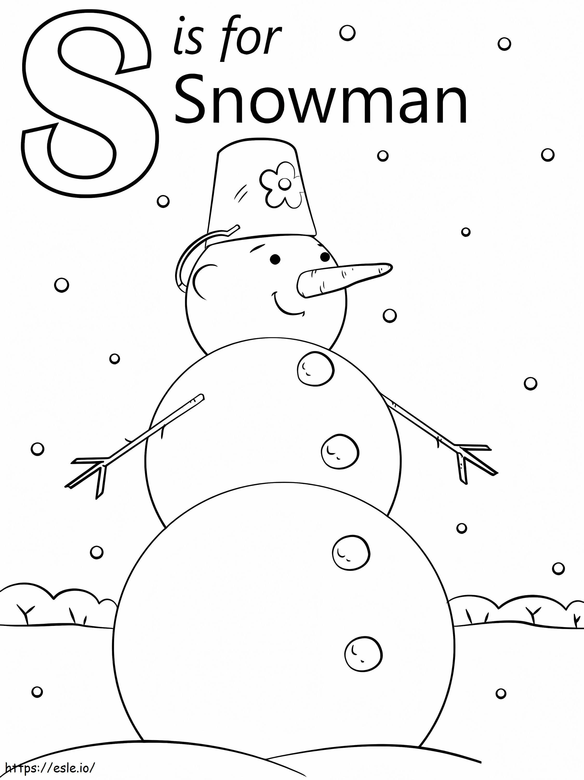 Omul de zăpadă litera S de colorat