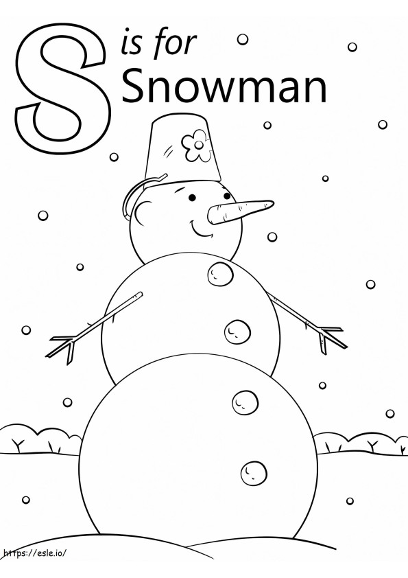Omul de zăpadă litera S de colorat