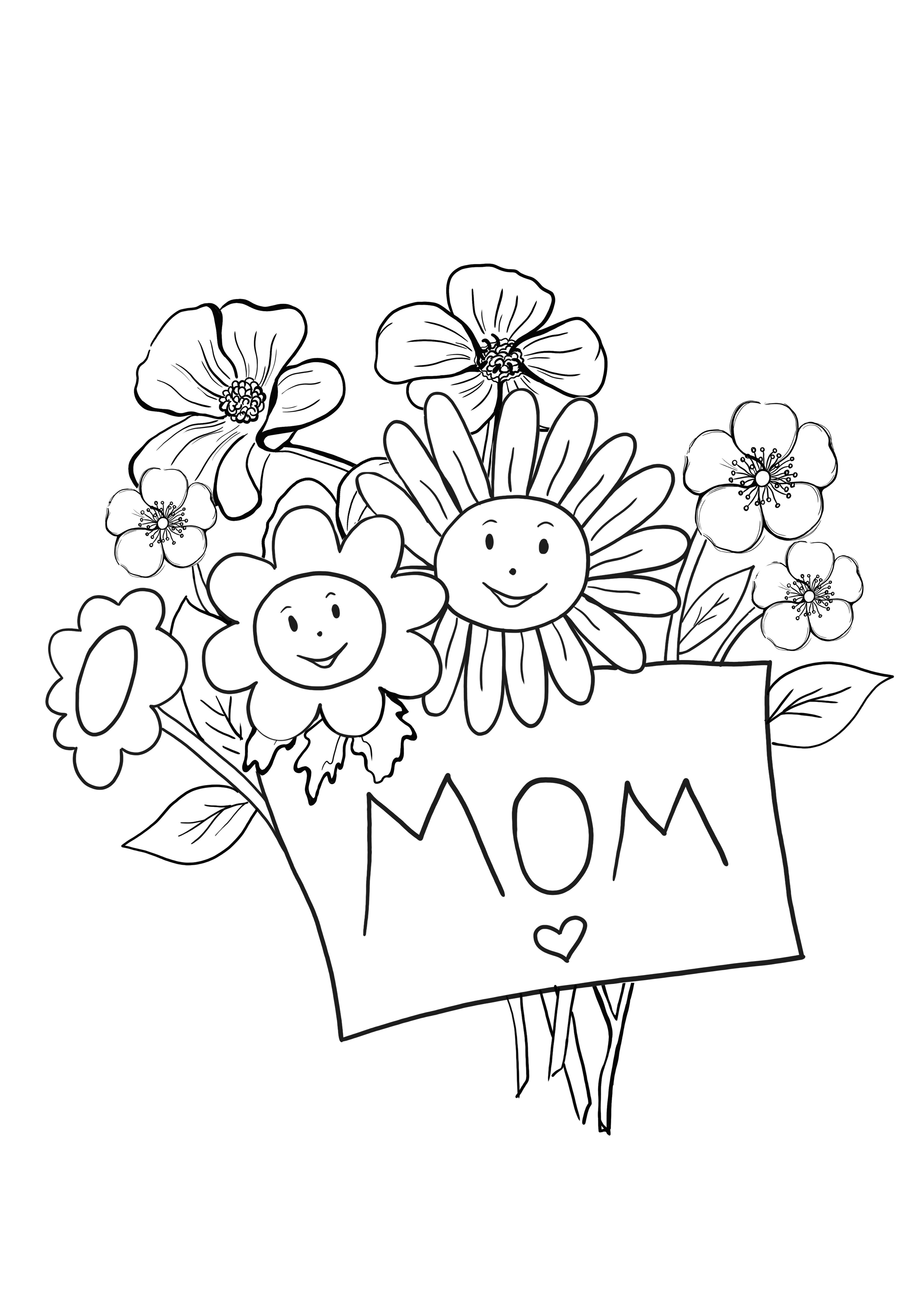 bunga dan ibu untuk diwarnai dan dicetak secara gratis