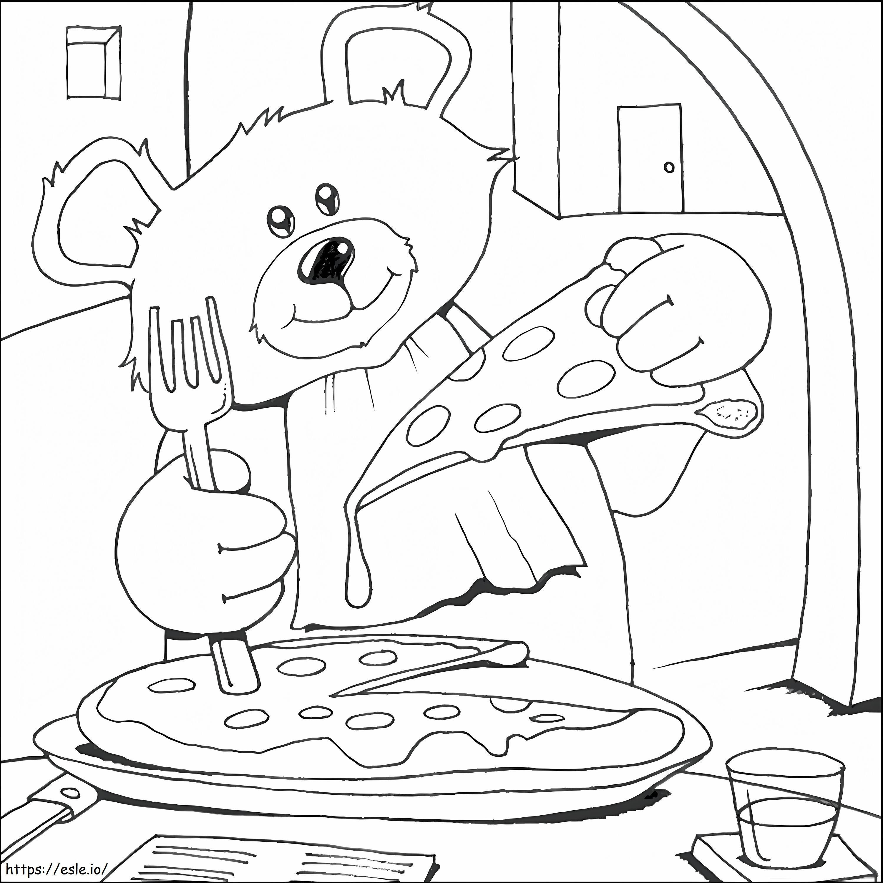 Karhu syö pizzaa värityskuva