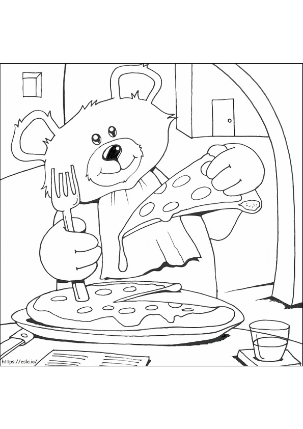 Coloriage ours, manger, pizza à imprimer dessin