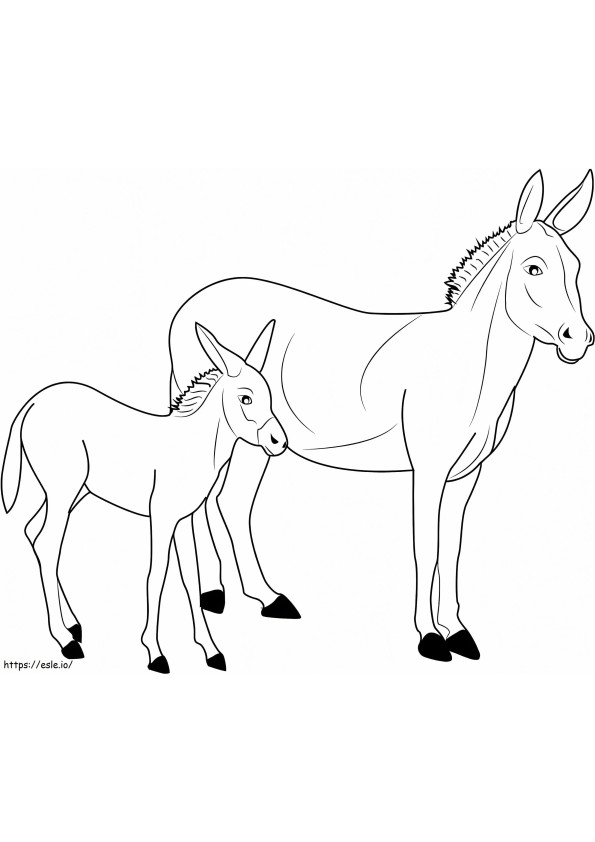 Coloriage Père âne et bébé âne à imprimer dessin