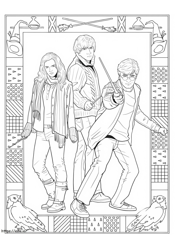 Harry Potter And Friends Fighting coloring page