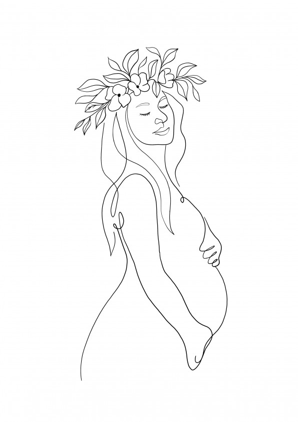 mother wearing a wreath coloring page for free printing
