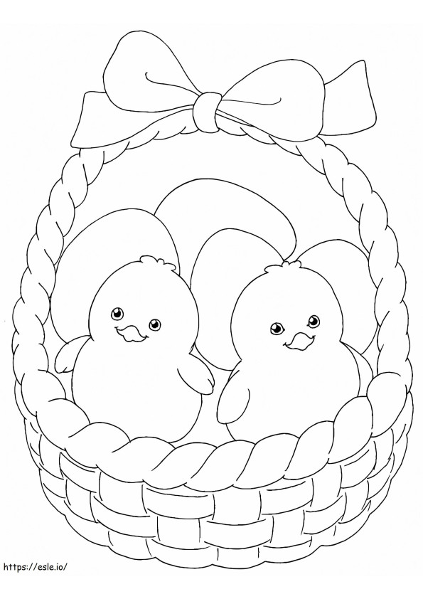 Coloriage Poussins dans le panier de Pâques à imprimer dessin