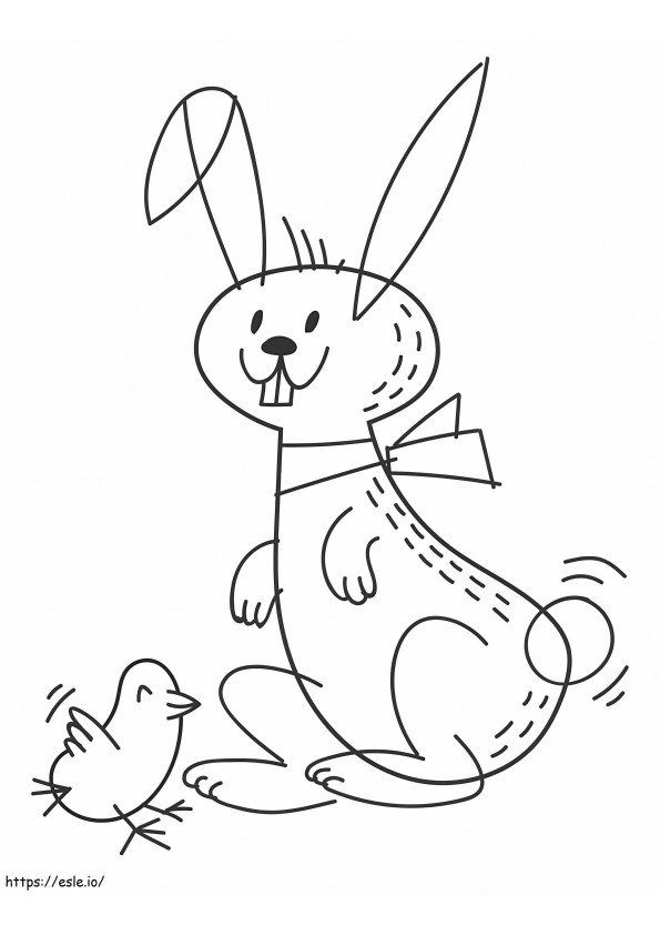 Desen iepuraș și pui de Paște de colorat