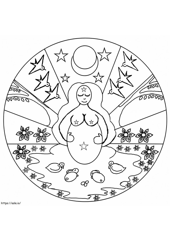 Coloriage Mandala de printemps de la déesse mère à imprimer dessin