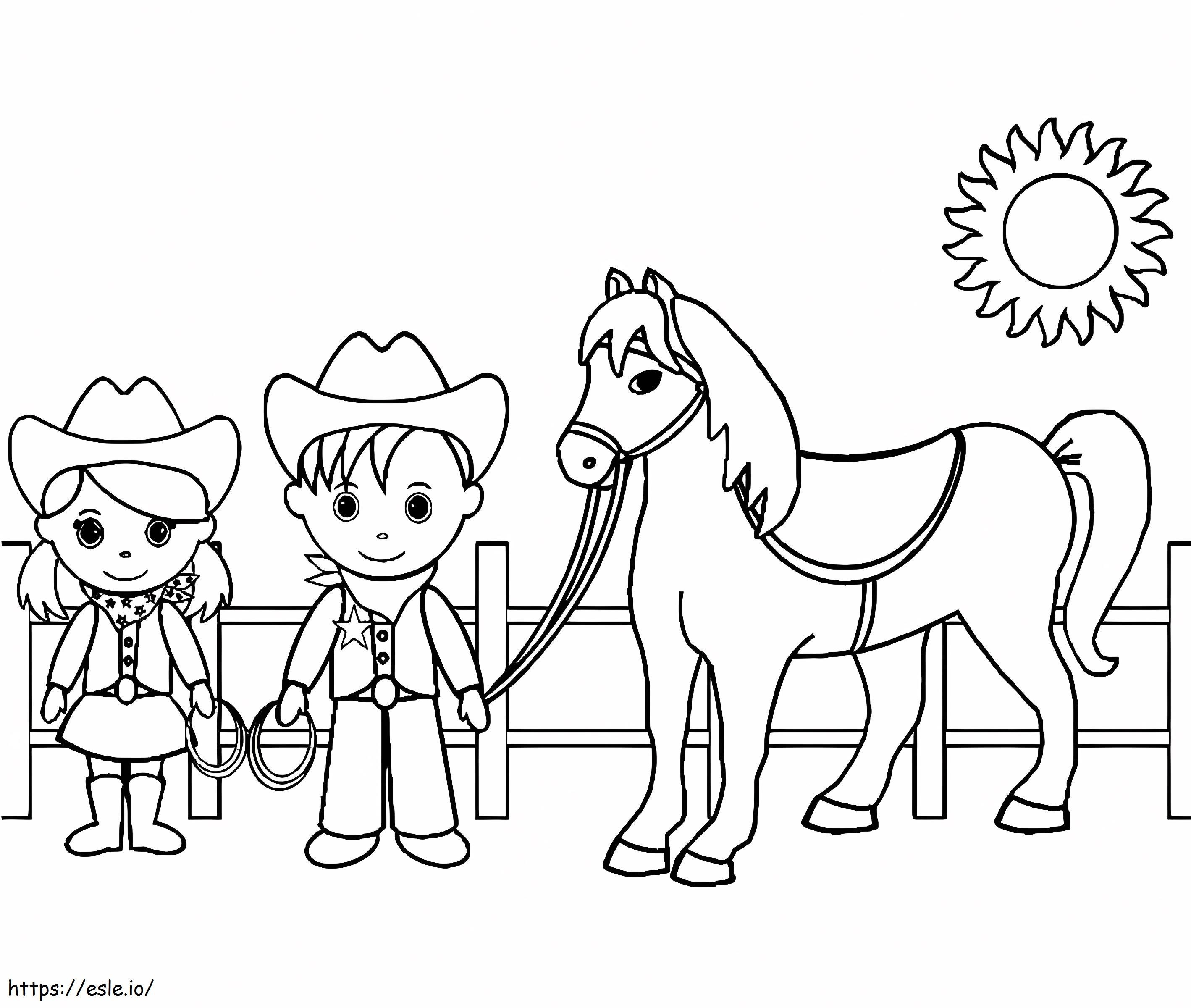 Twee Cowboys Met Paard kleurplaat kleurplaat