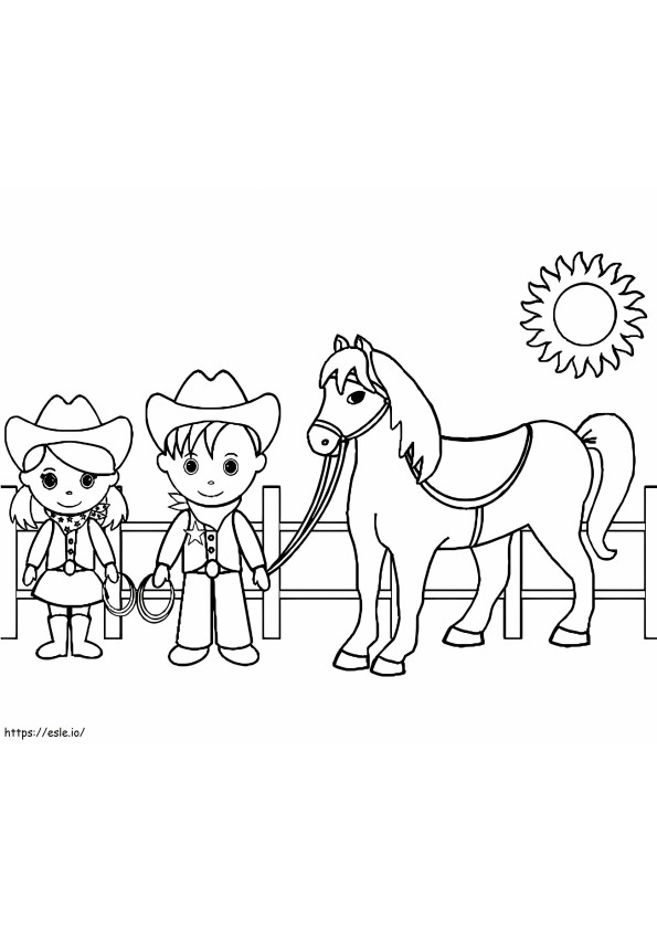 dos vaqueros con caballo para colorear