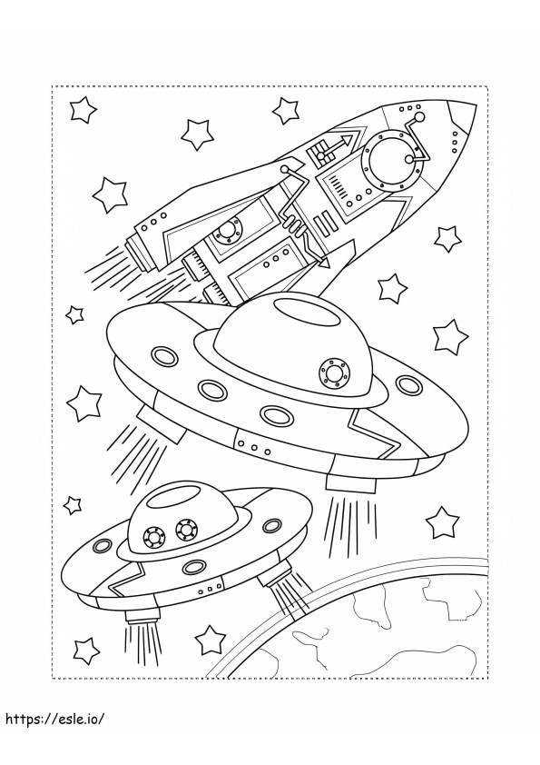 Spaceship And UFO coloring page