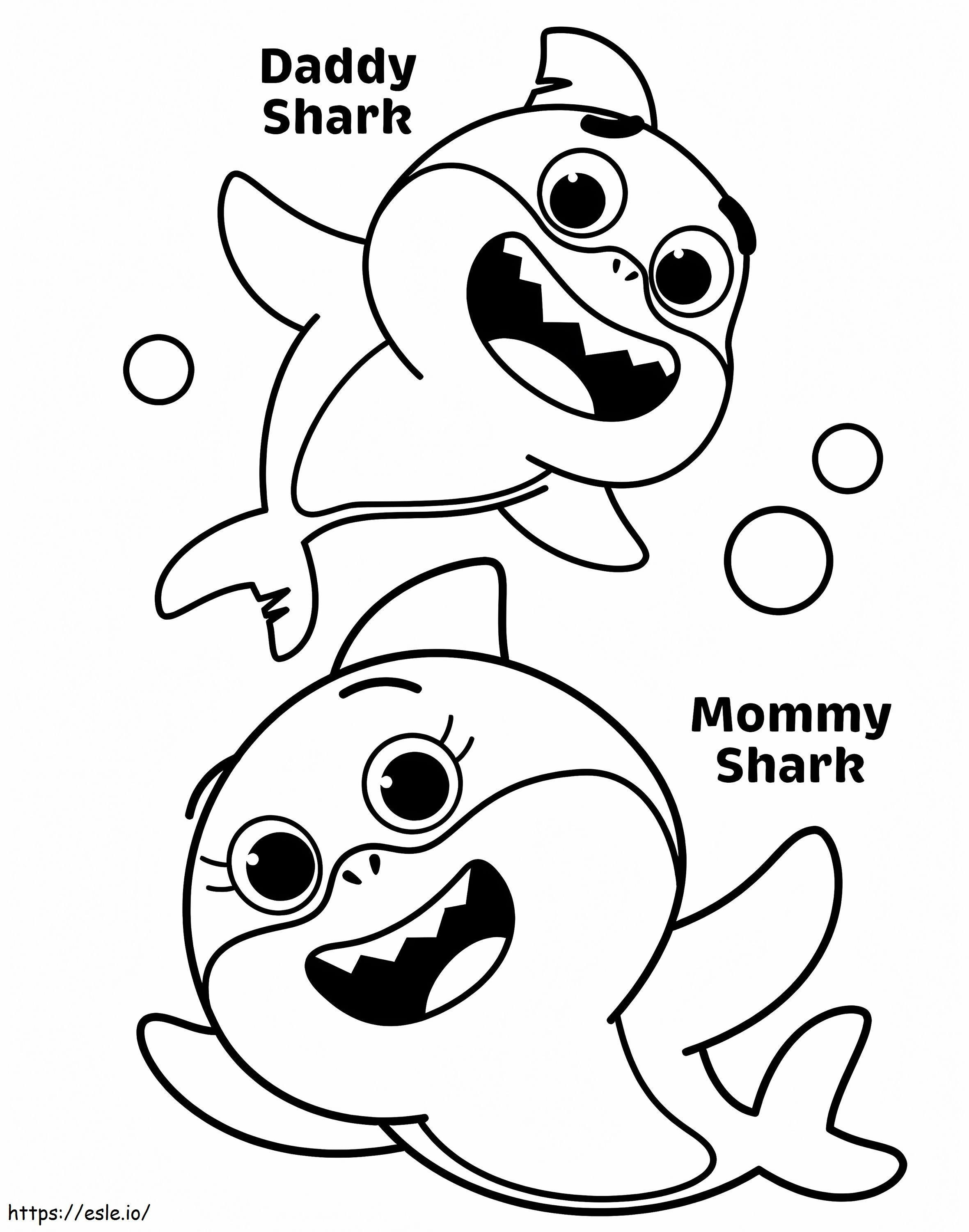 Daddy Shark And Mommy Shark coloring page
