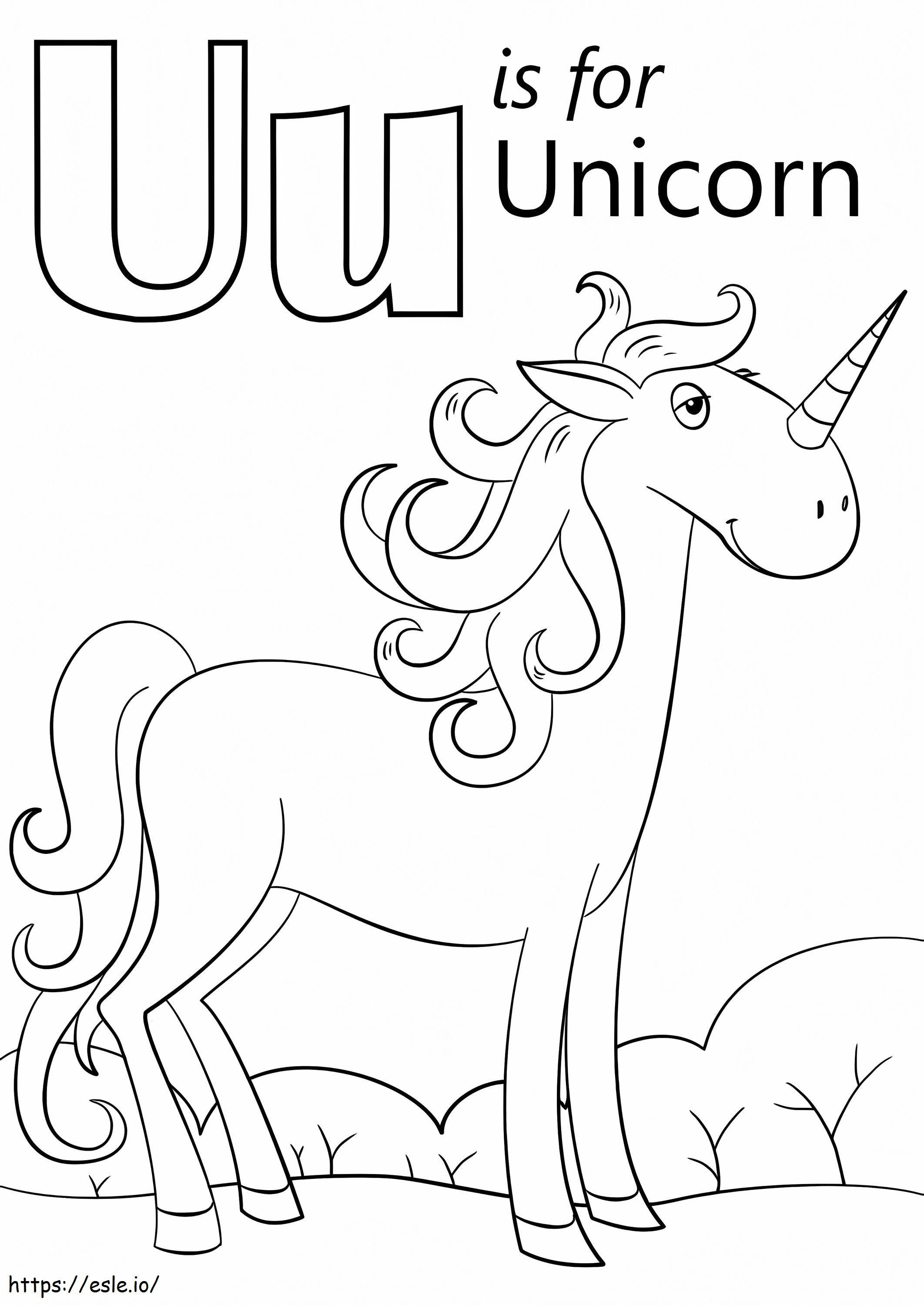 Unicorn Litera U de colorat