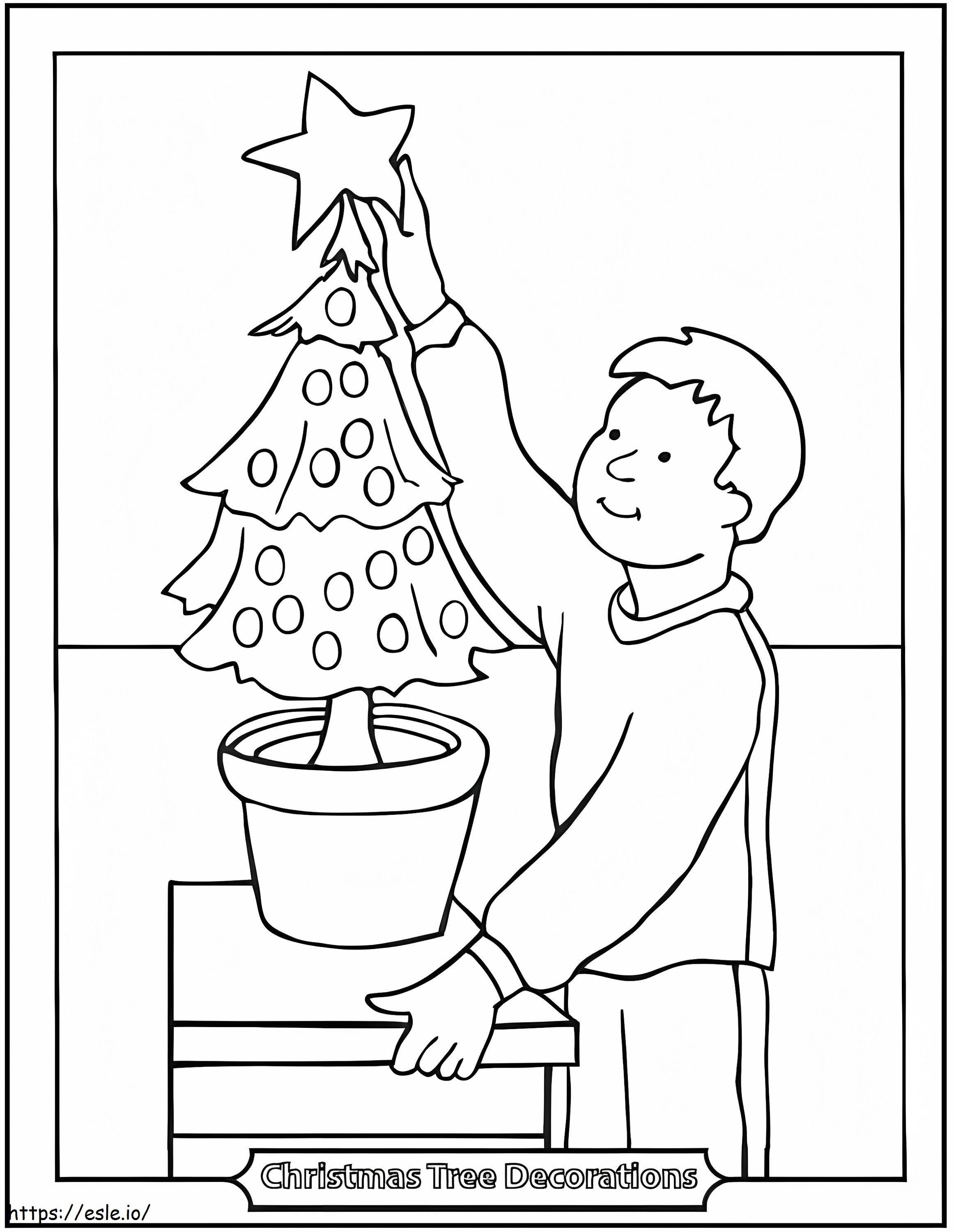 クリスマスツリーを飾る少年 ぬりえ - 塗り絵