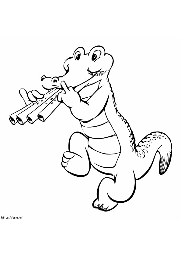 Crocodilo toca flauta para colorir