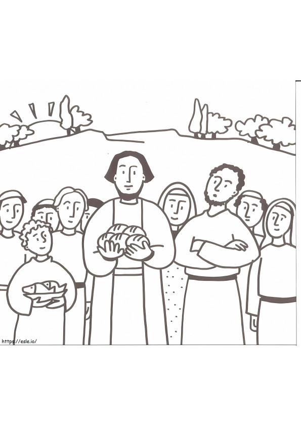 Jesus Feeds 5000 Bible coloring page