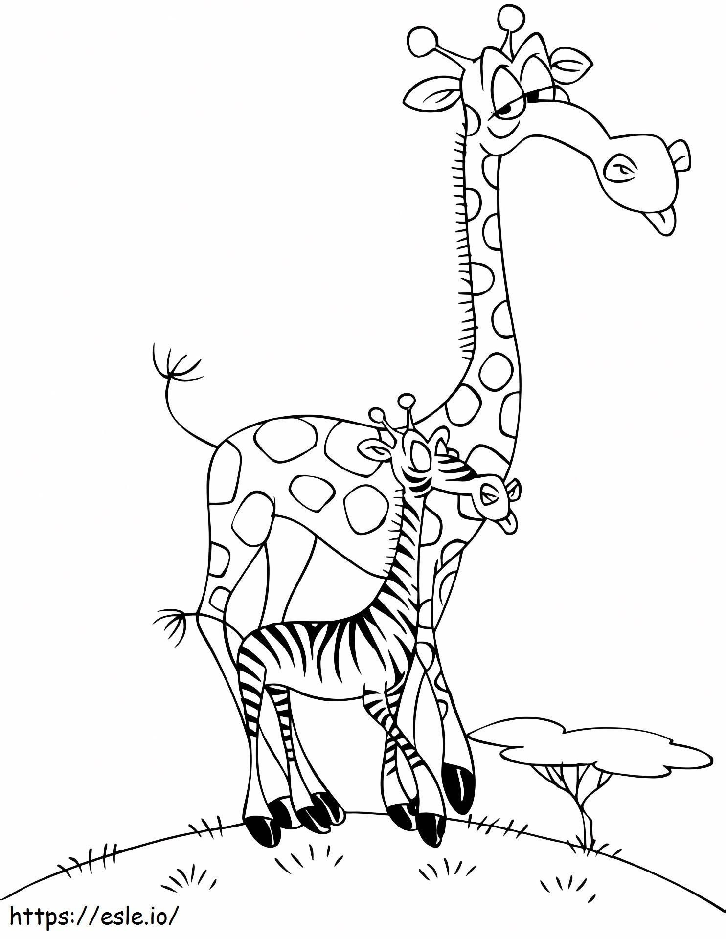  Girafă de desene animate cu zebră de colorat