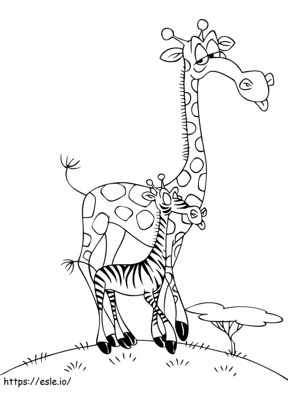  Desenho Animado Girafa Com Uma Zebra para colorir