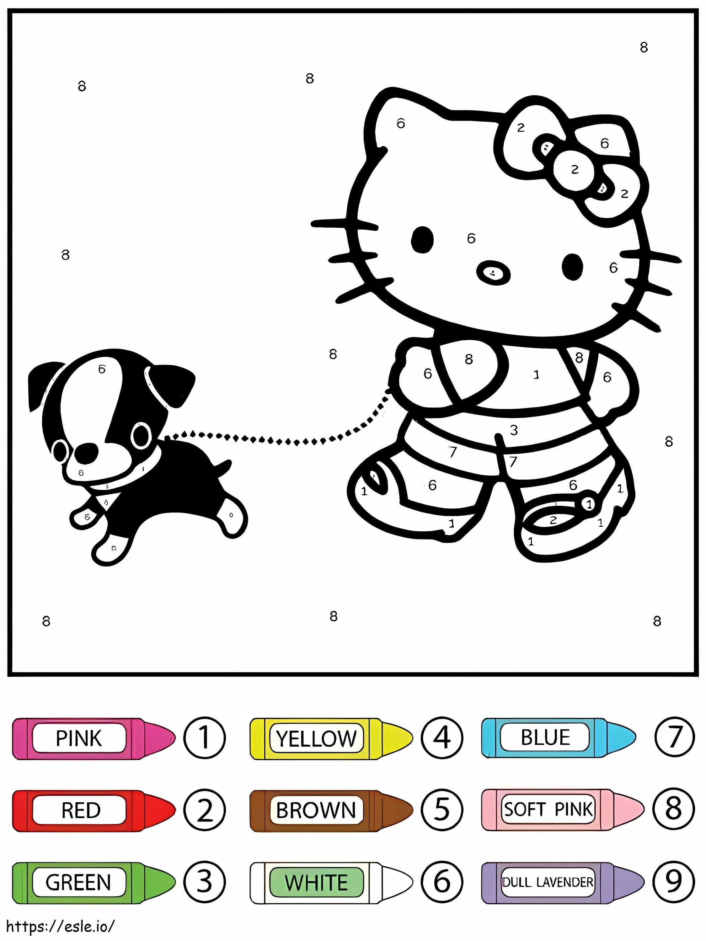 Hello Kitty și culoarea animalelor de companie după număr de colorat