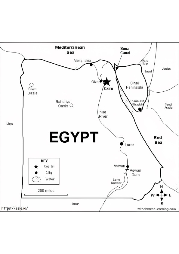 Mapa Egiptu kolorowanka