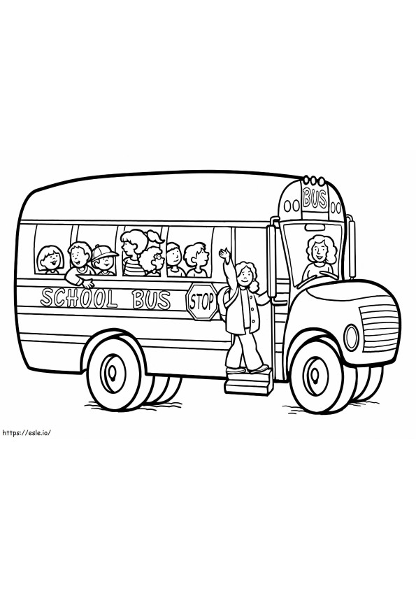 Estudiantes en el autobús escolar a escala para colorear