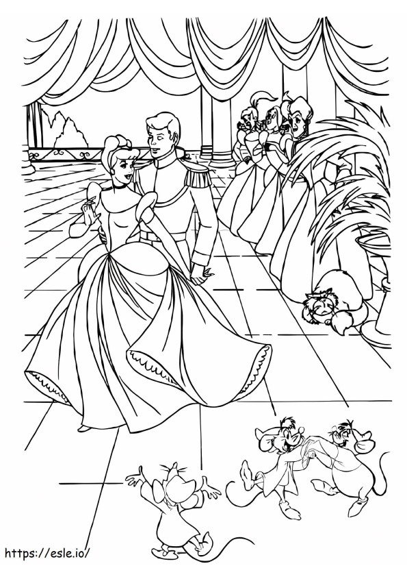 Coloriage Cendrillon et le prince au bal à imprimer dessin