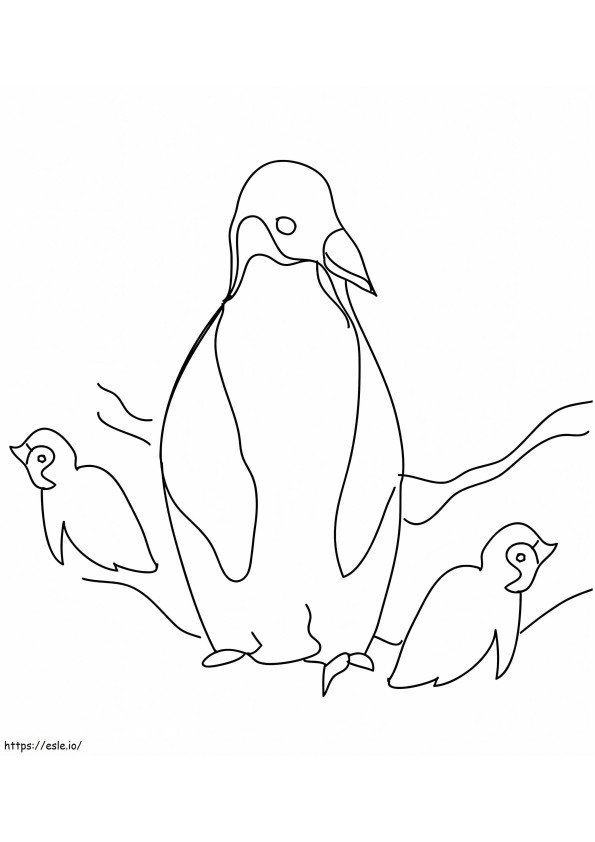 Mamá pingüino y dos crías de pingüinos para colorear