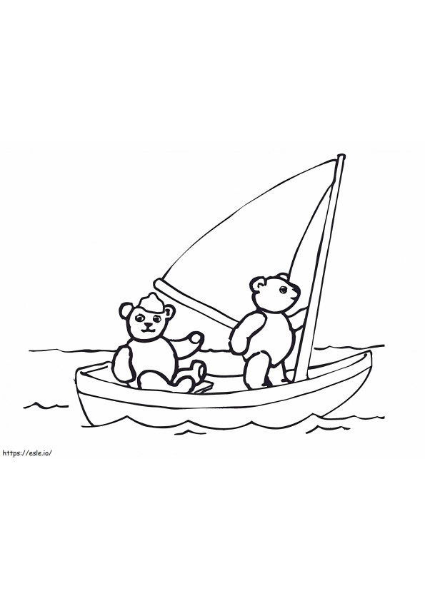 Ursinhos de pelúcia em um veleiro para colorir