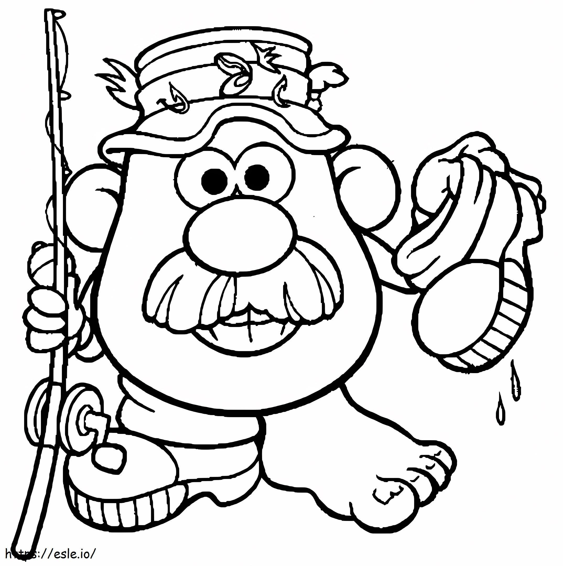 Mr Potato Head Holding Shoes And Fishing Rod coloring page