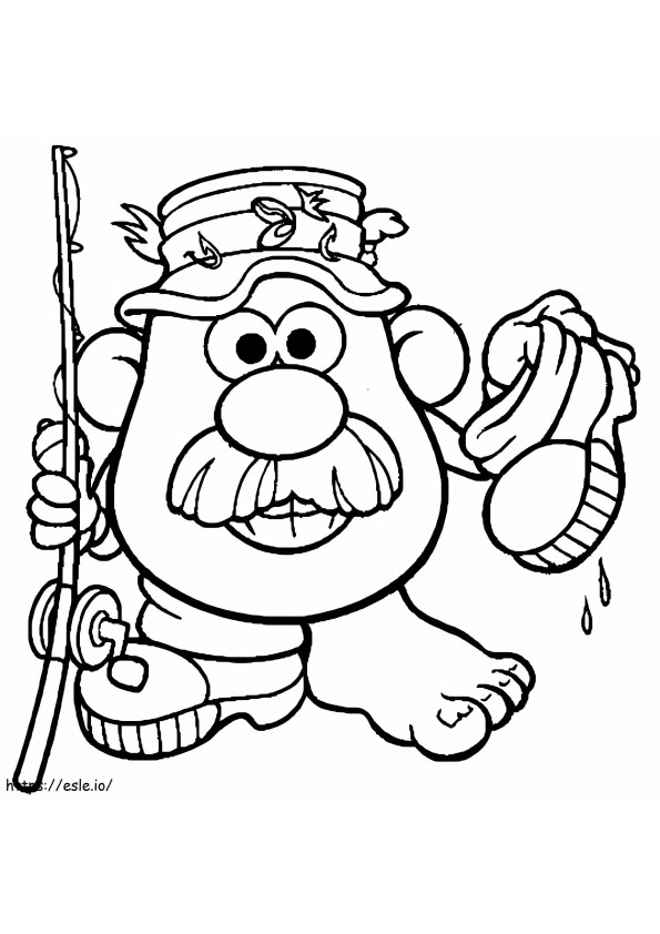 Mr Potato Head Holding Shoes And Fishing Rod coloring page