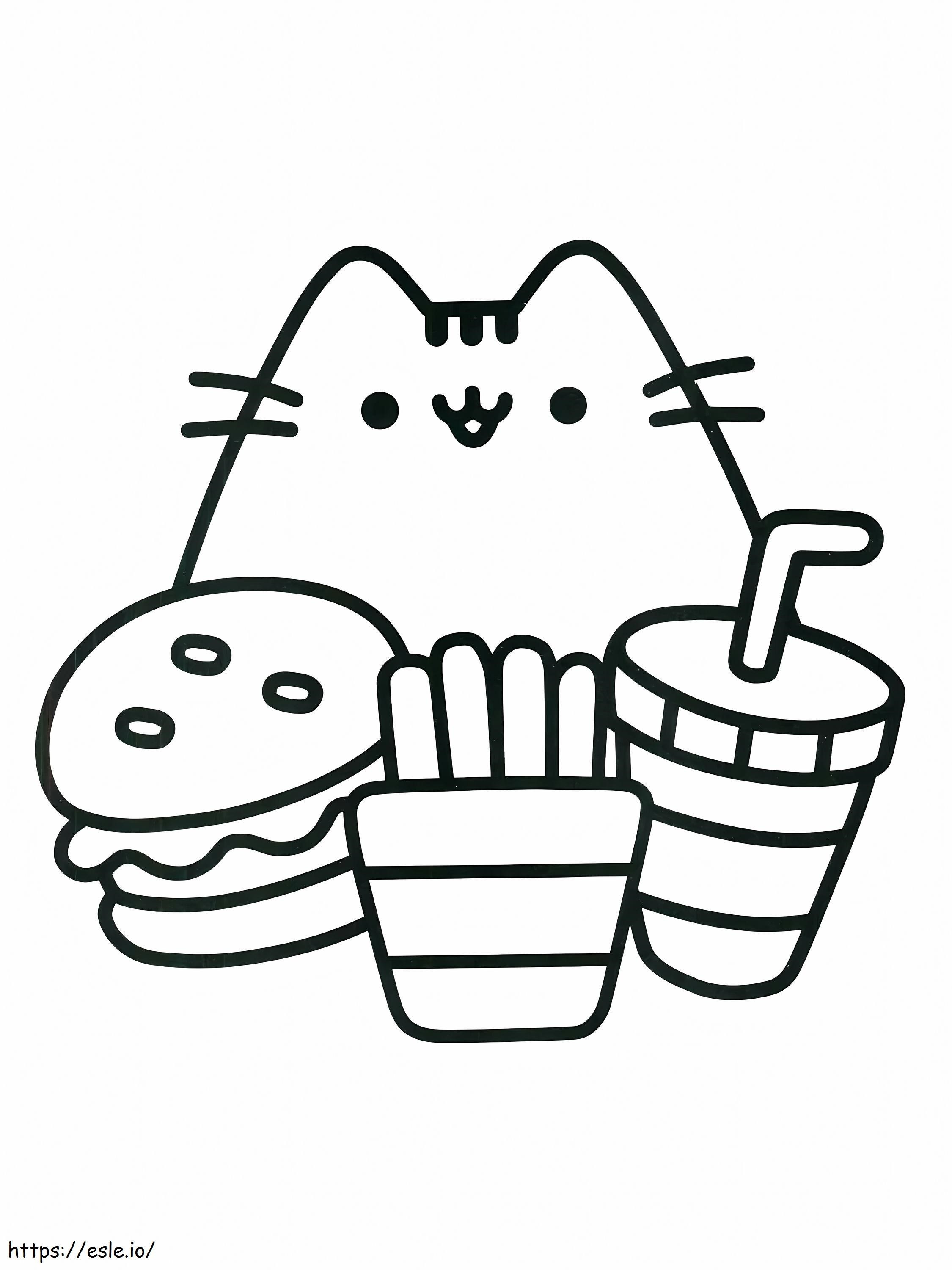 食べ物を持ったプシーン猫 ぬりえ - 塗り絵