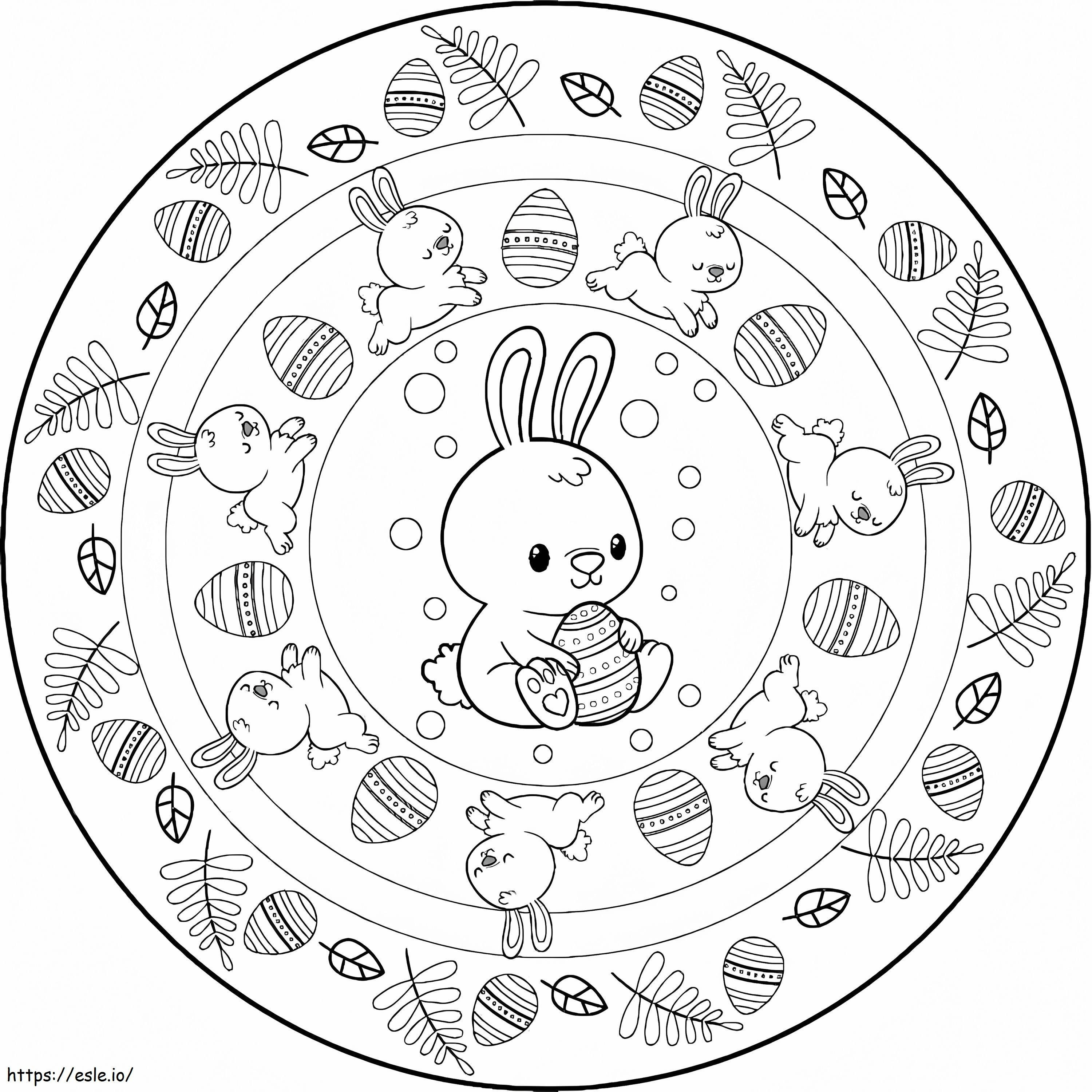イースターマンダラと小さなウサギ ぬりえ - 塗り絵