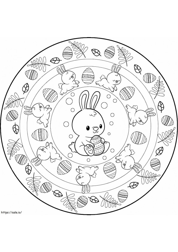 Coloriage Mandala de Pâques avec petit lapin à imprimer dessin