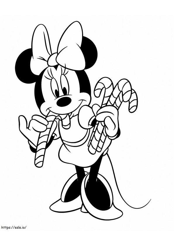 Minnie Mouse com bastões de doces para colorir