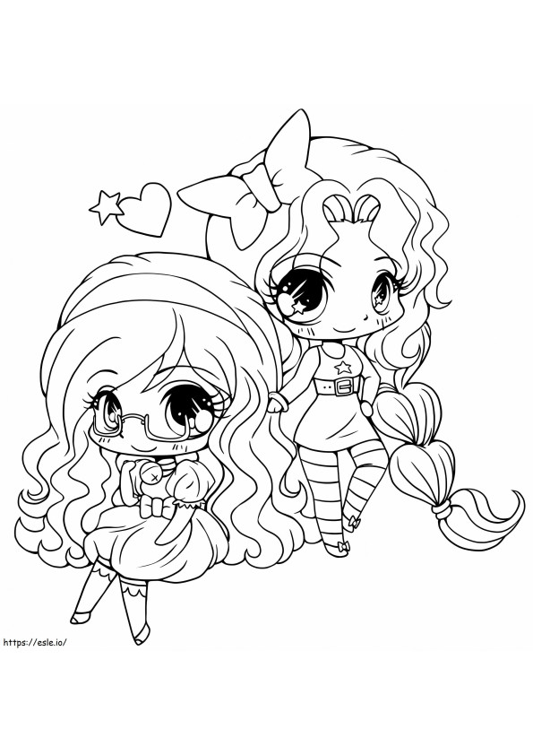 Two Kawaii Girls coloring page