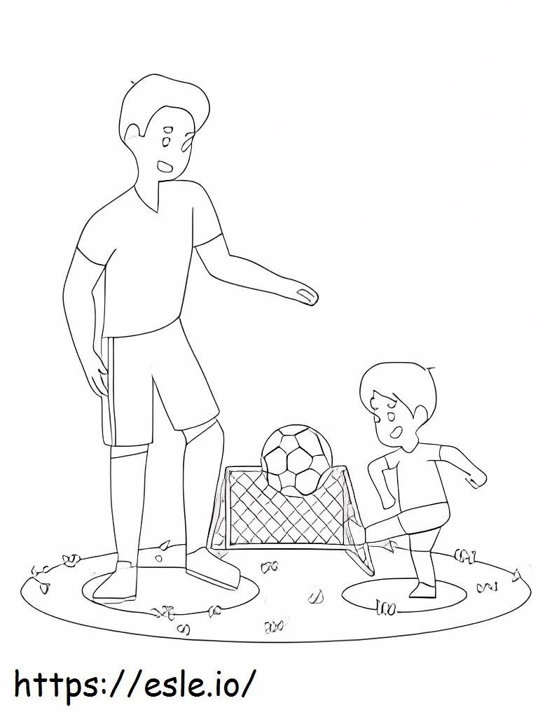 Father And Son Play Soccer coloring page