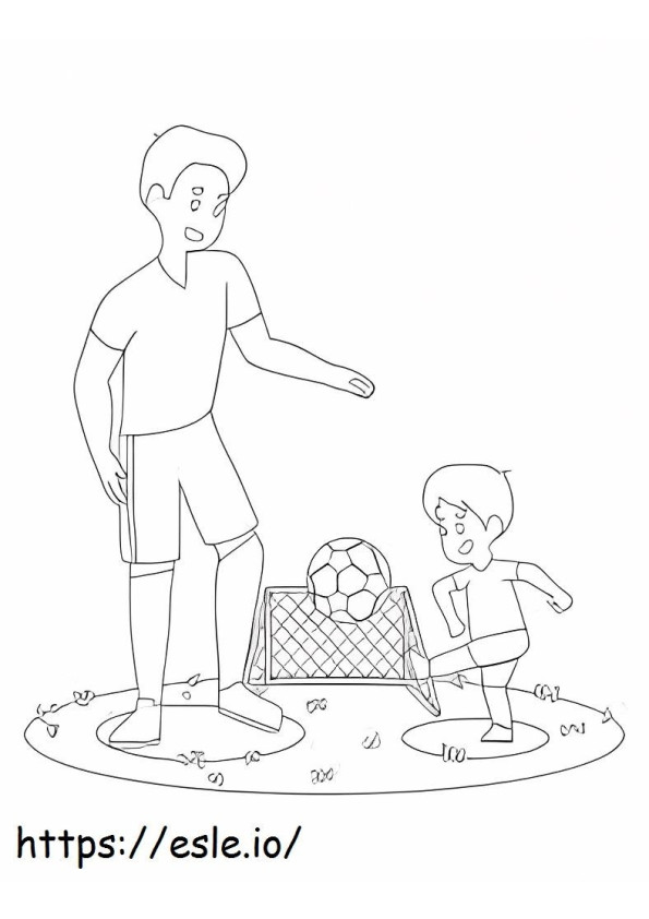 Coloriage Père et fils jouent au football à imprimer dessin