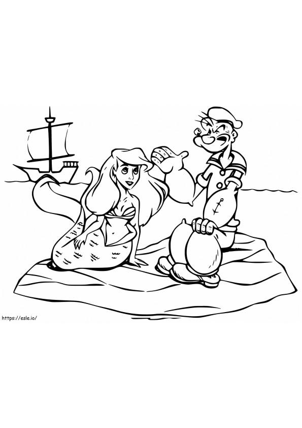 Popeye e Ariel para colorir