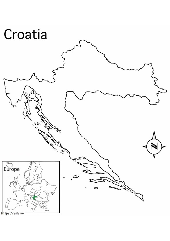 Kaart van Kroatië 1 kleurplaat