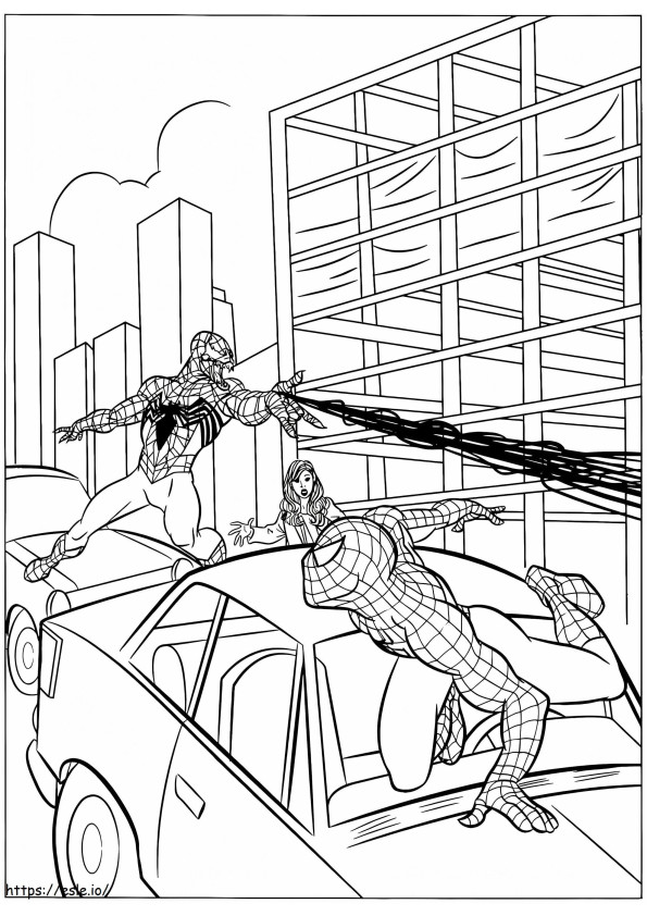 Spiderman ja Myrkky -taistelu värityskuva