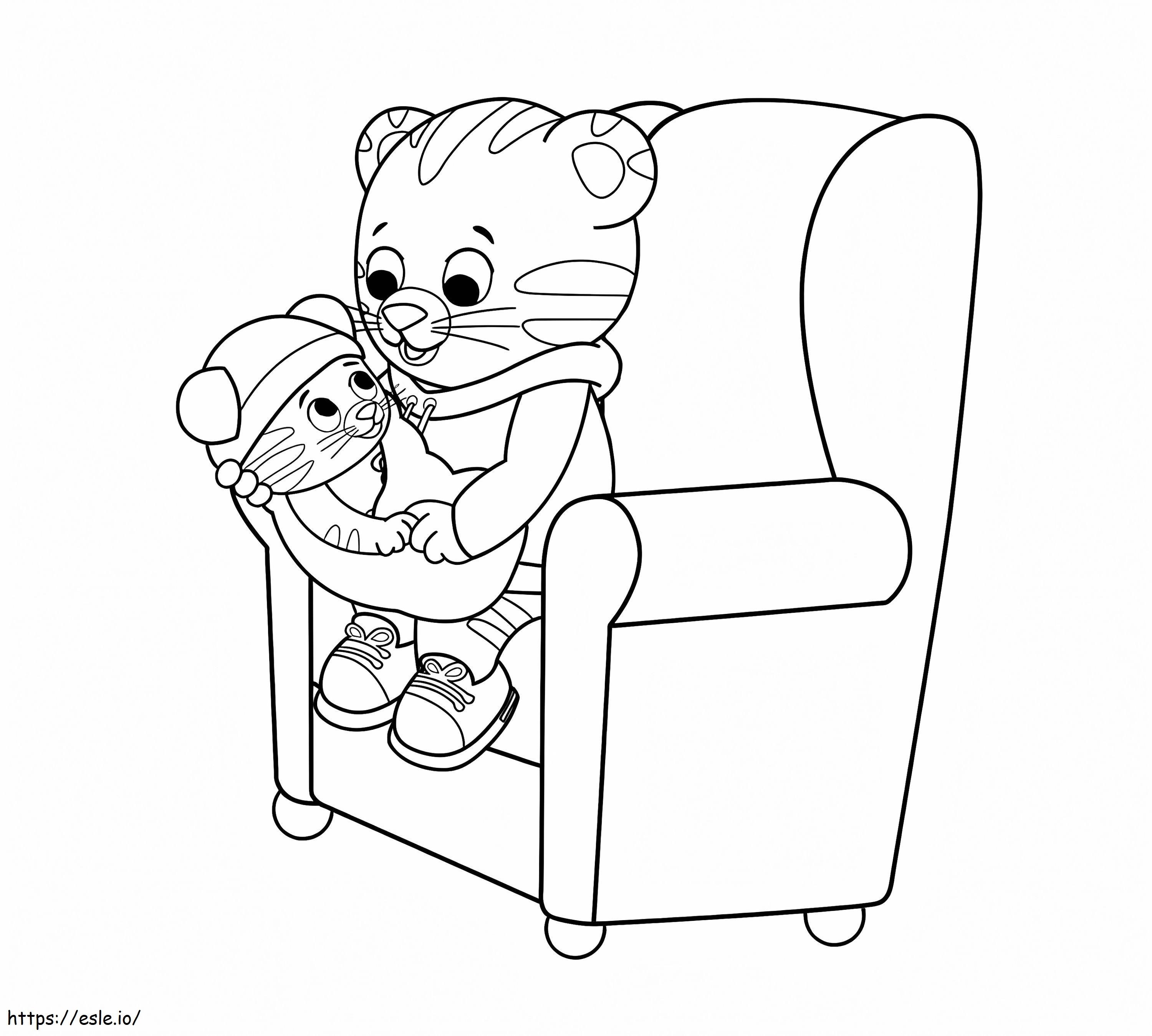 Cartoon Mother Tiger Process Of Carrying Baby Tiger On Chair coloring page