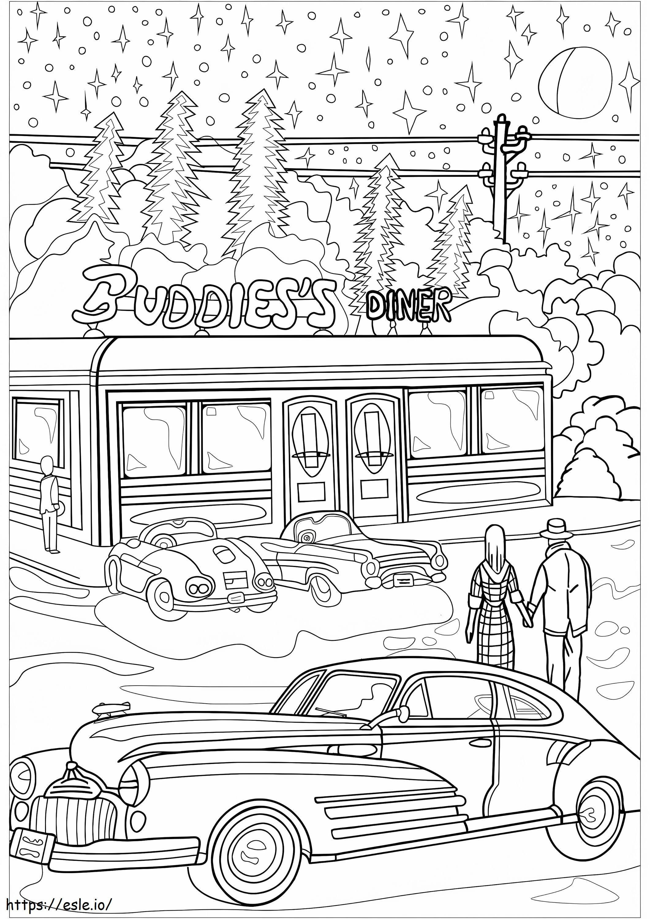 Dinner And Car Vintage coloring page
