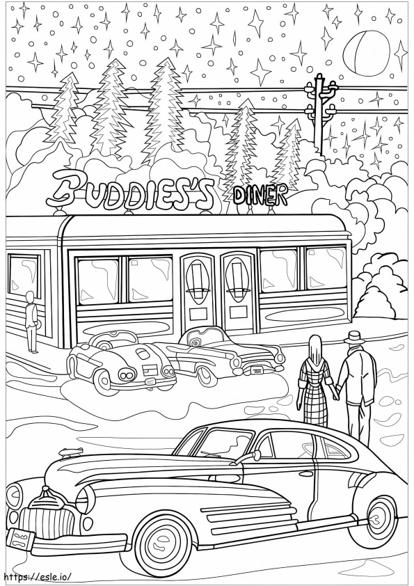Dinner And Car Vintage coloring page