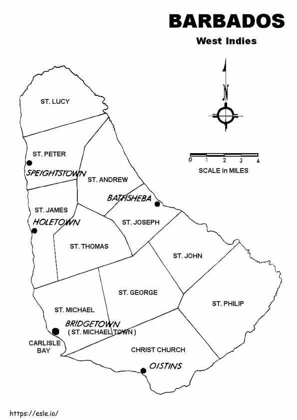 Barbados térkép 1 kifestő