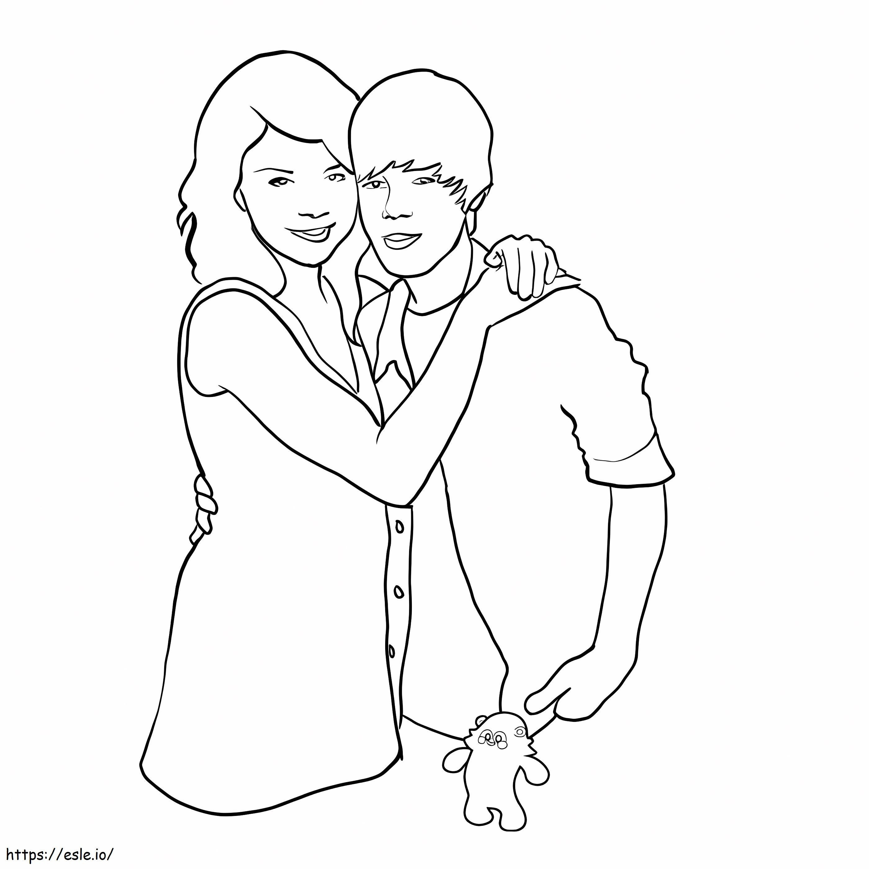 Coloriage Couple Justin Bieber et petite amie à imprimer dessin