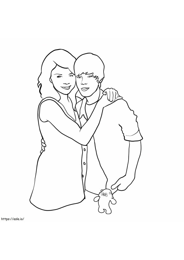 Coloriage Couple Justin Bieber et petite amie à imprimer dessin