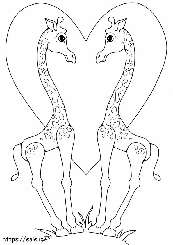 Two Giraffes In Love coloring page