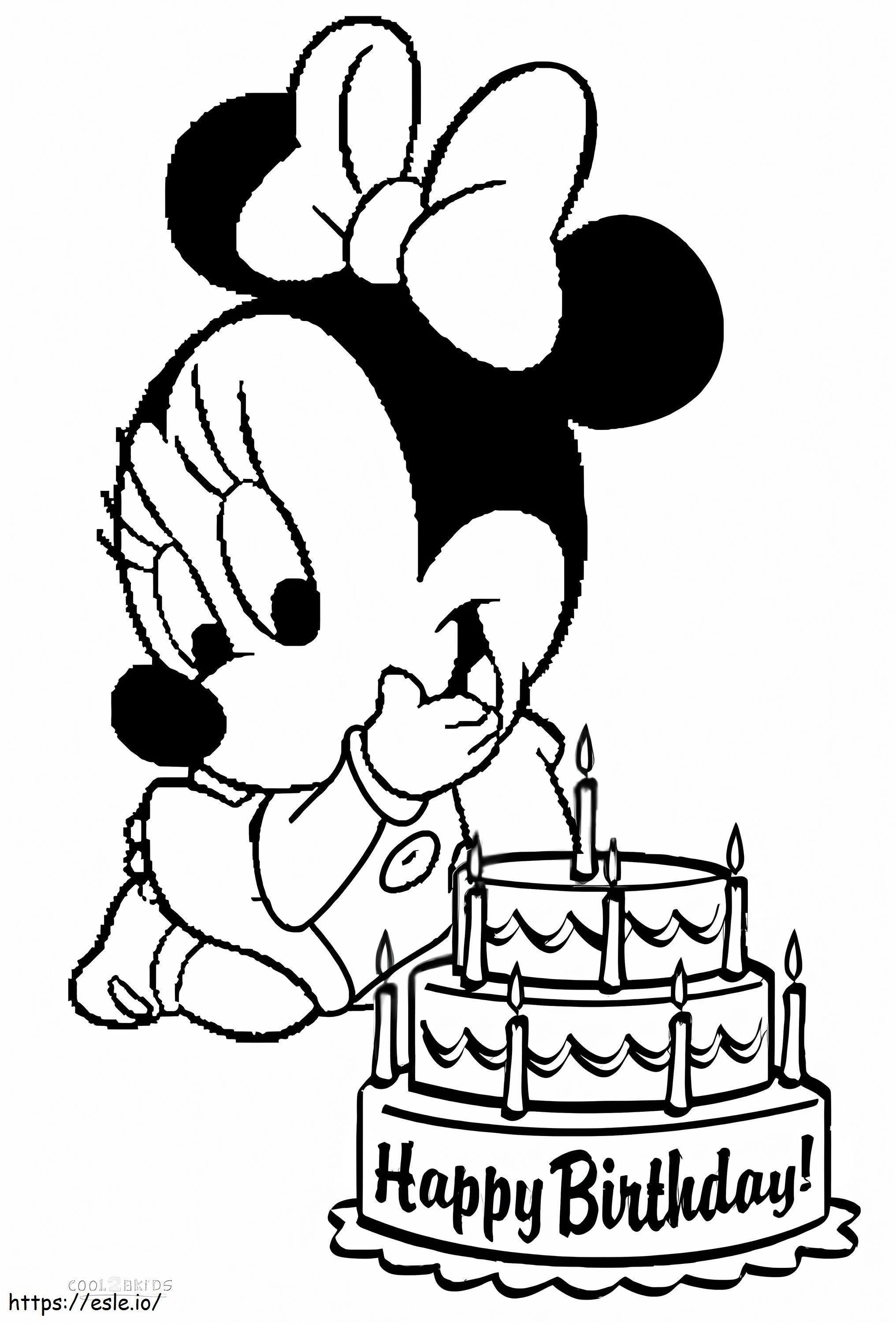 Bebê Minnie Mouse e bolo de aniversário para colorir