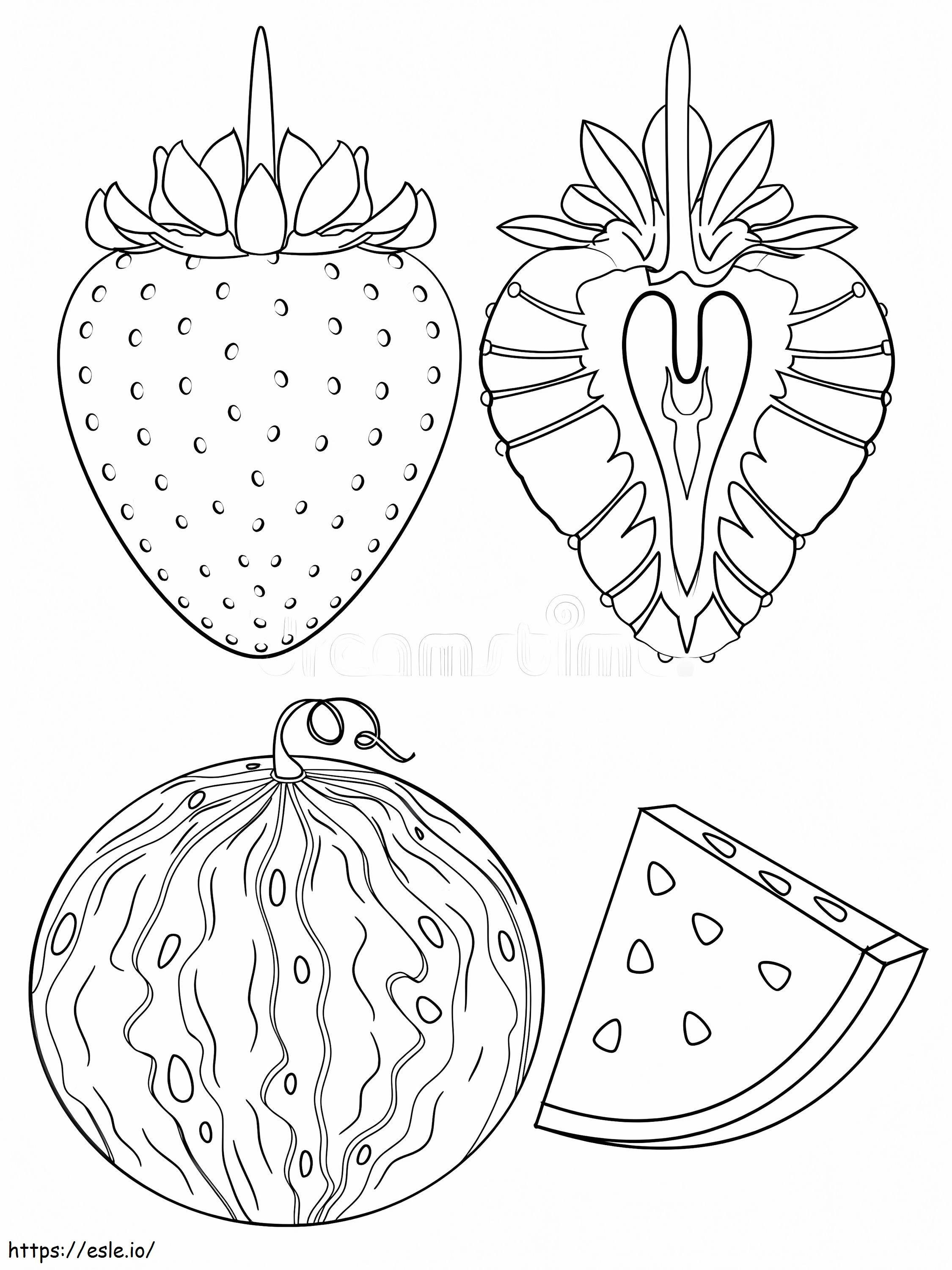 Coloriage fraise et pastèque à imprimer dessin