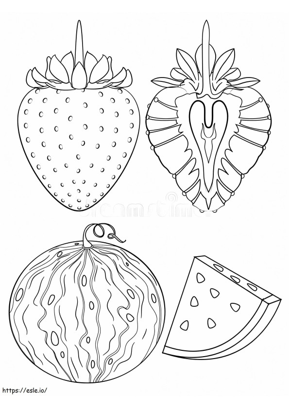 Coloriage fraise et pastèque à imprimer dessin